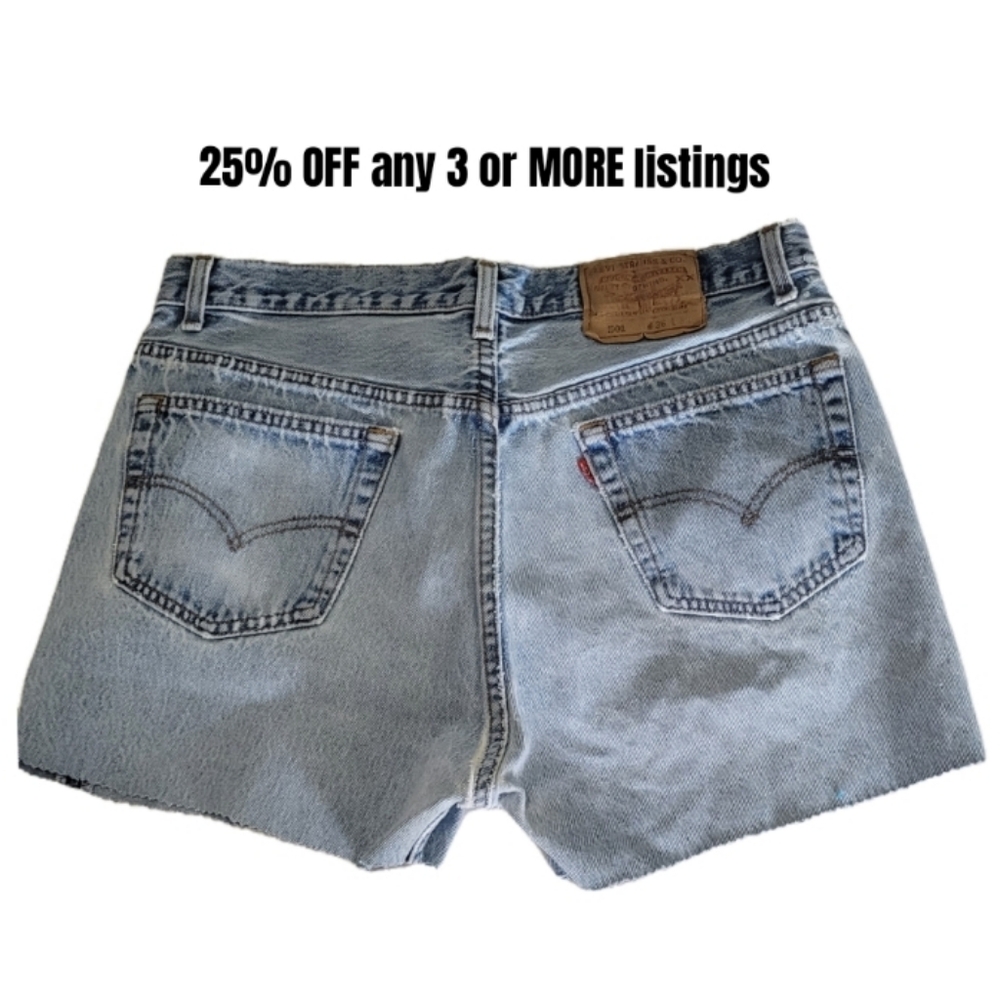 Levi's Blue Jean Shorts Size 36 High Rise Waist Button Fly Vintage Distressed